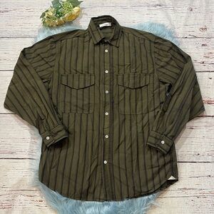 There Was One Green Black Stripe Button Down Top sz 44